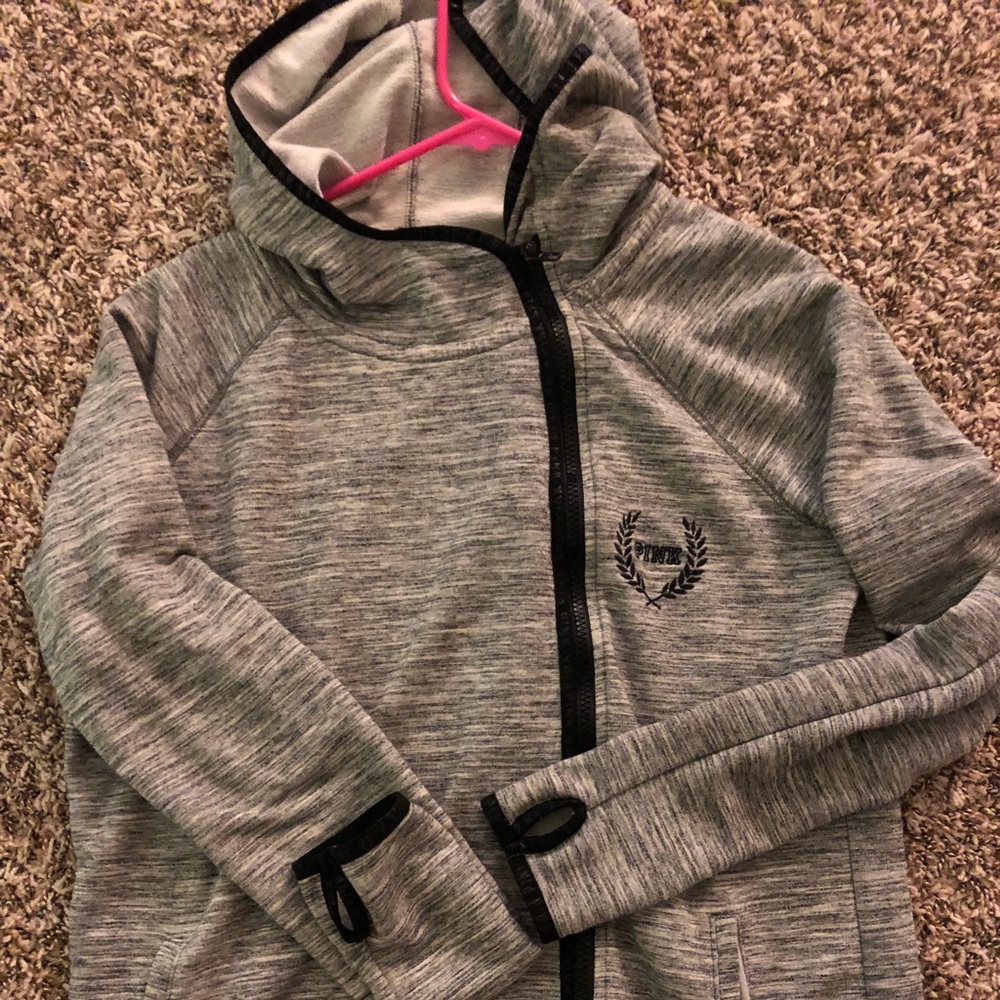 Vs pink full zip up hoodie w/ thumb holes-